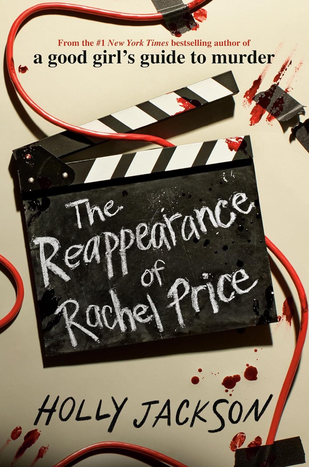 Book cover showing a movie clapperboard with the book title on it, with blood splatters on a white background.