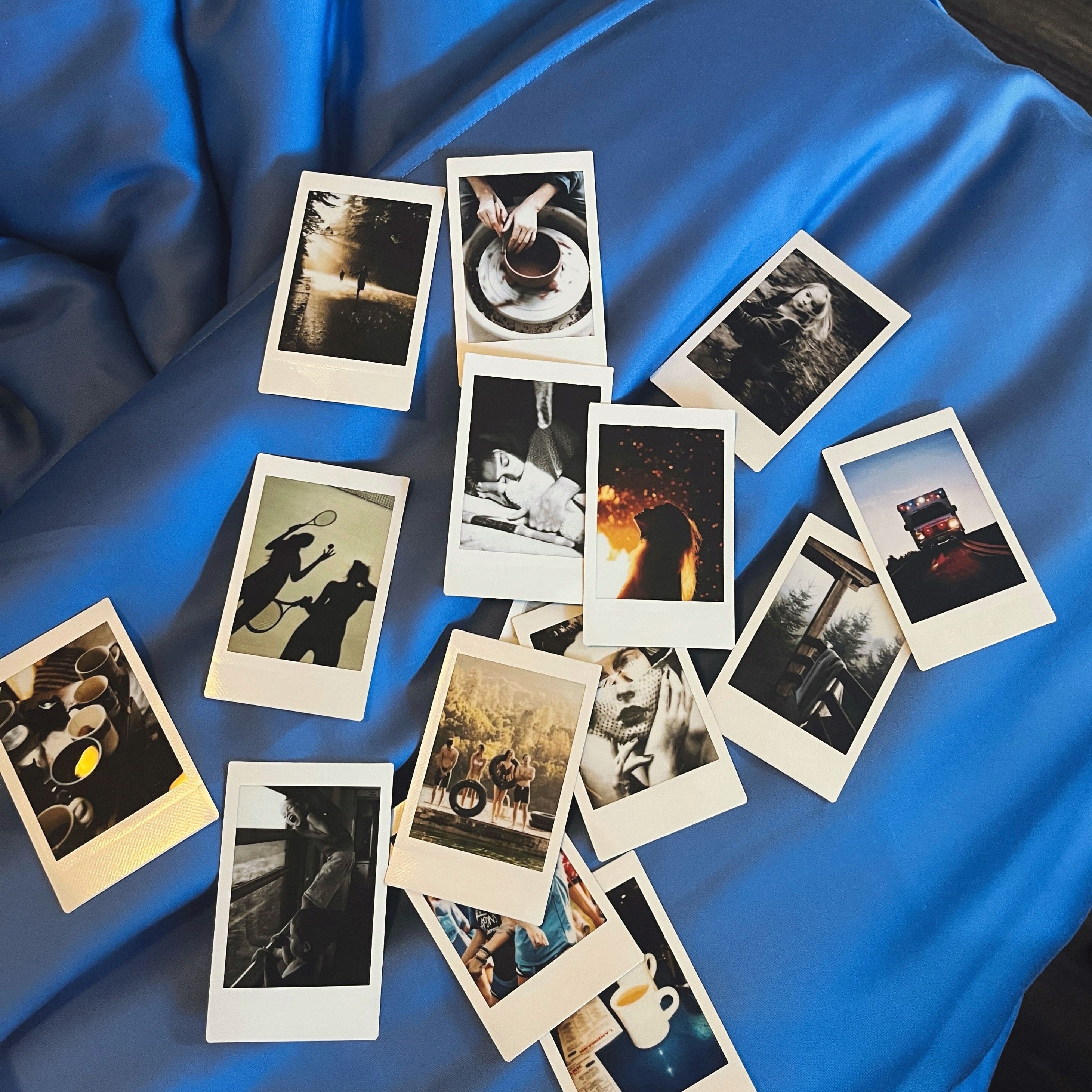 polaroids on duvet