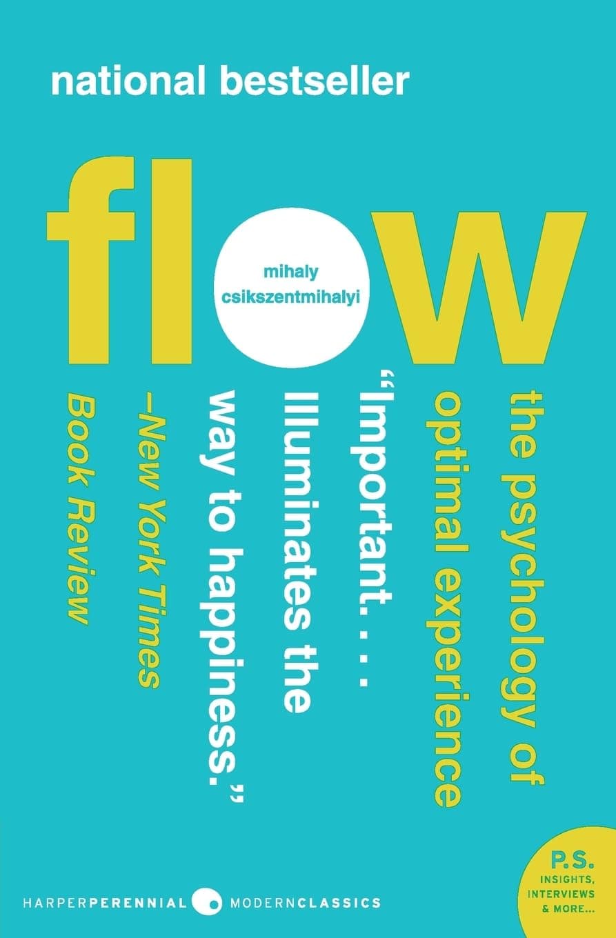 Blue book cover with flow written in yellow text