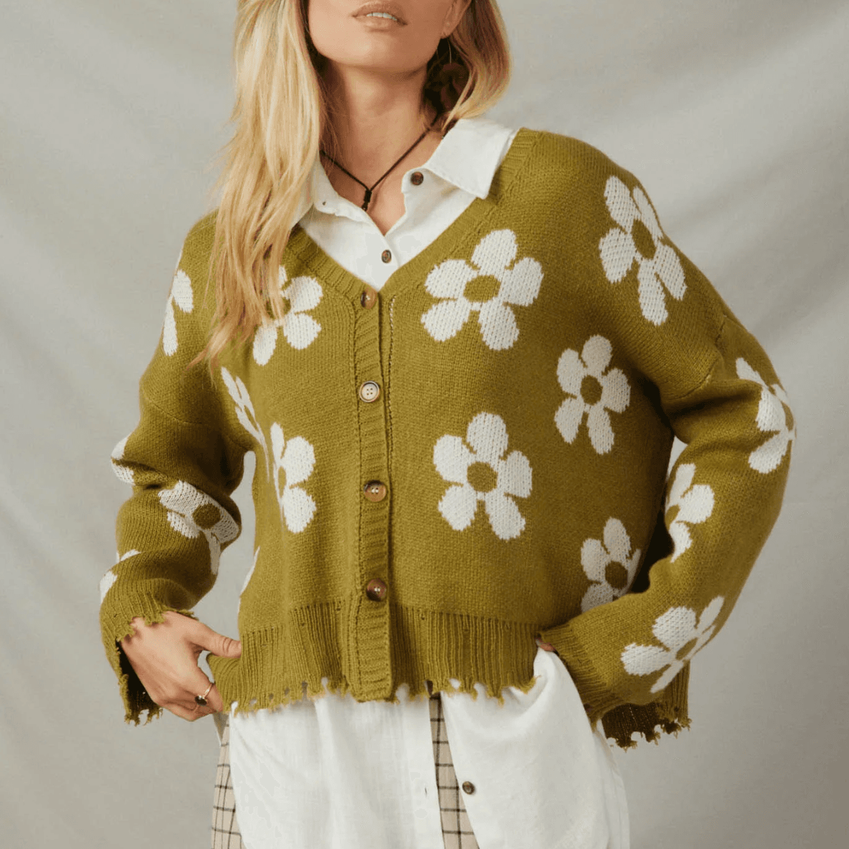 Green floral cardigan