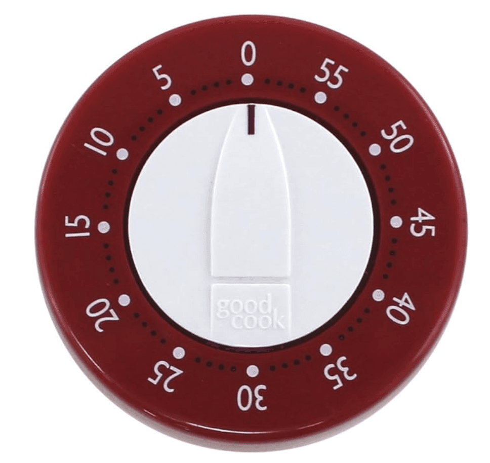 Red and white kitchen timer.