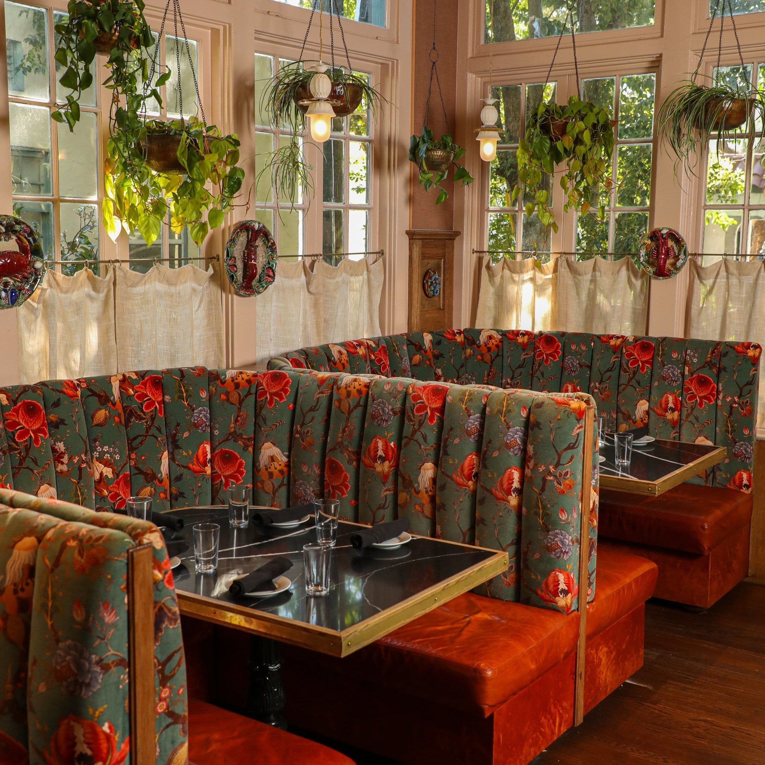 Patterned booths at The Chloe boutique hotel in New Orleans, Louisiana.