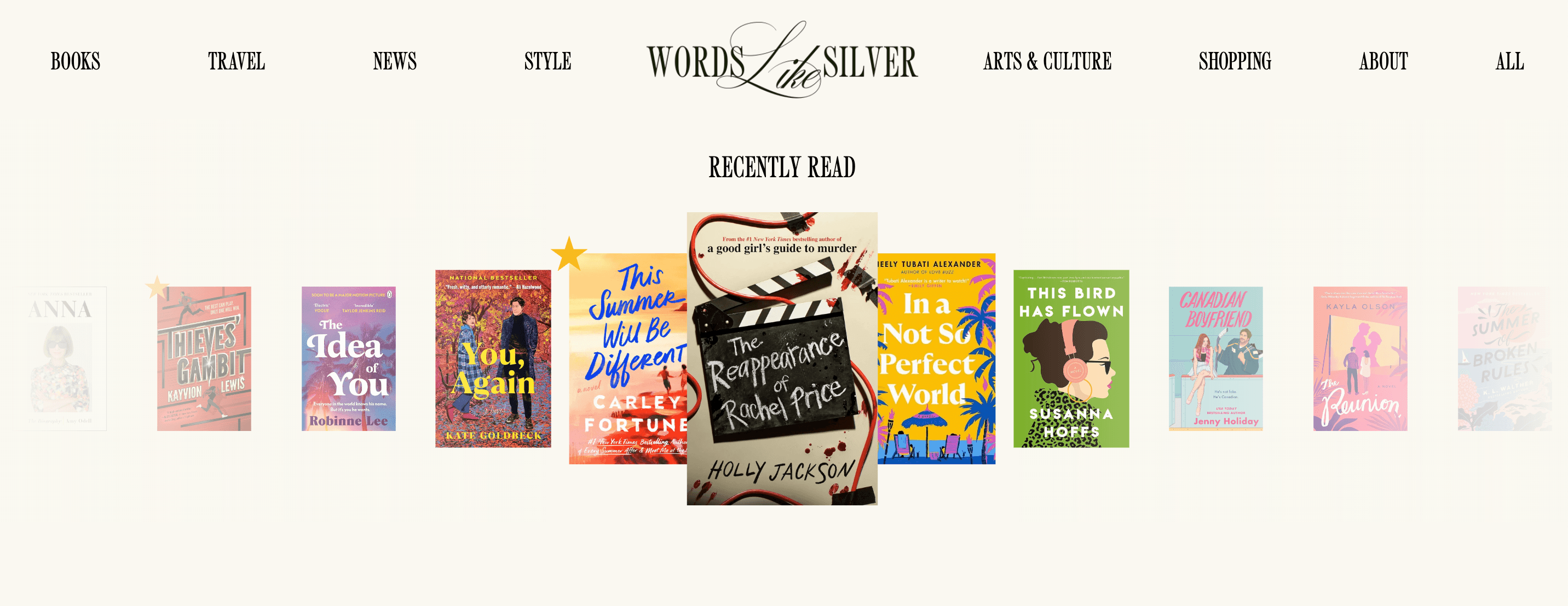 Sliding gallery of books on website